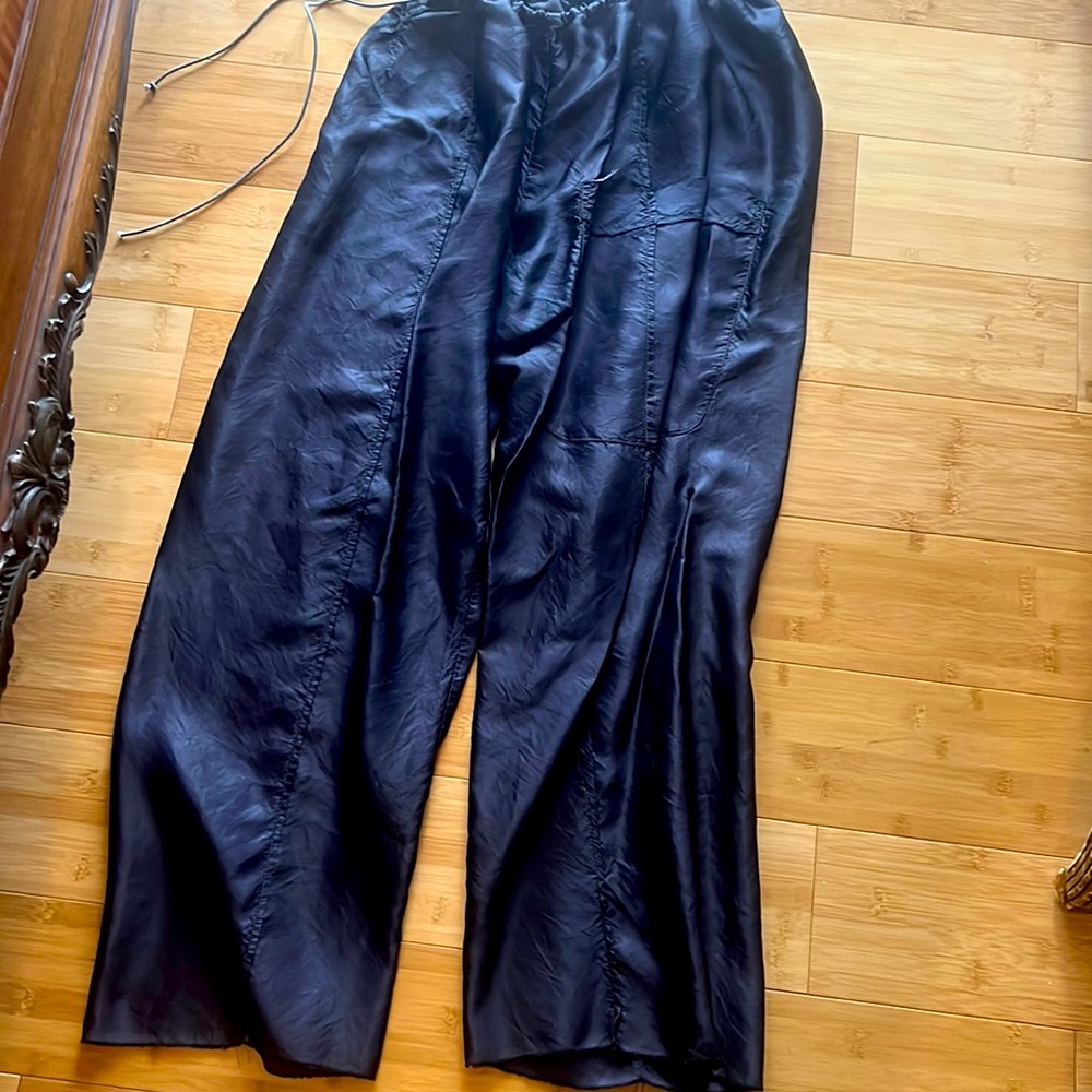 Grey elastic waist silk pants